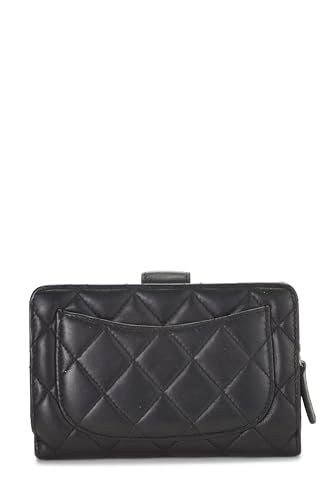 Chanel,  Black Quilted Lambskin Compact Wallet, Black
