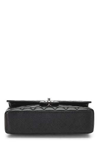 Chanel,  Black Quilted Caviar Classic Double Flap Medium, Black