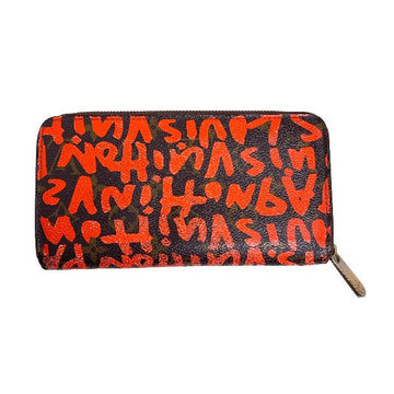 LOUIS VUITTON Long Wallet Purse M93711 leather Brown x orange Zip Around Monogram graffiti Zippy wallet mens Used