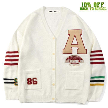 Makersluxe® Preppy Style Sweater Cardigan Embroidery A