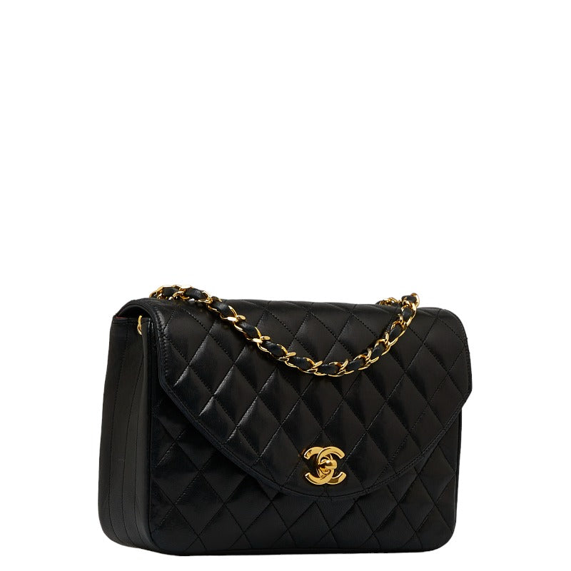 Chanel Vintage Matlasse Chain Shoulder Bag Black Lambskin