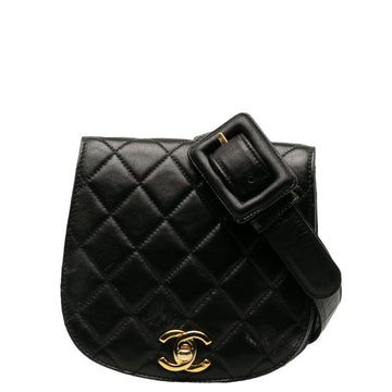 Chanel Matlasse Body Bag Waist Bag Black Lambskin Women's