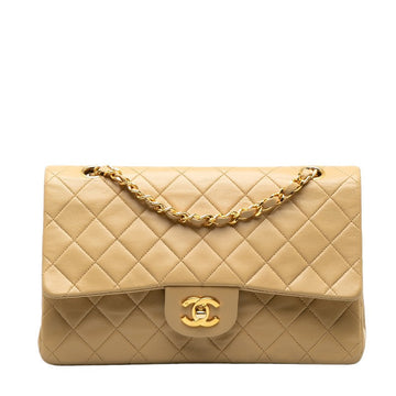 Chanel Matlasse 25 Double Flap Chain Shoulder Bag Beige Lambskin