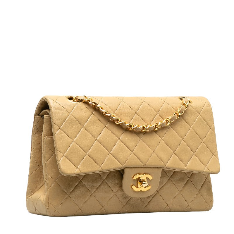 Chanel Matlasse 25 Double Flap Chain Shoulder Bag Beige Lambskin