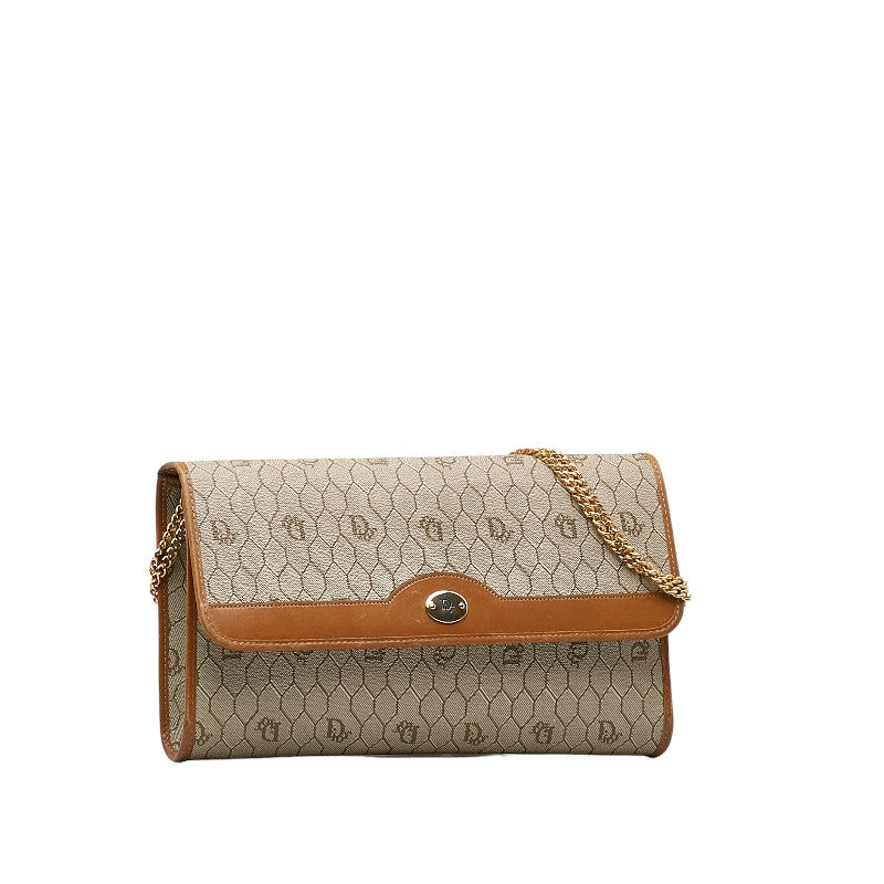 Dior Vintage Honeycomb Chain Shoulder Bag Brown PVC Leather Women's