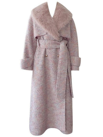 High Quality Slim Overcoat For Women Detachable Fur Collar Long Sleeve Belt Waist Thicken Elegant Coat
