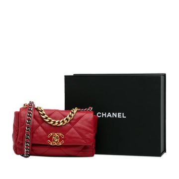 Chanel 19 Flap Bag Medium Red Lambskin Gold