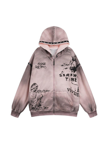 Makersluxe Vintage Dirty Graffiti Hooded Jacket