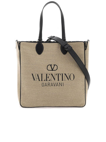 Reversible Wool Tote with Embroidered Logo and Iconographe Motif