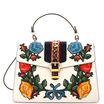 Sylvie Top Handle Bag Embroidered Leather Medium