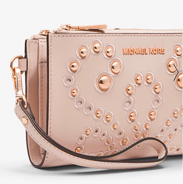 MICHAEL KORS Adele Embellished Leather Wallet/ Phone/ Wristlet Blush Pink