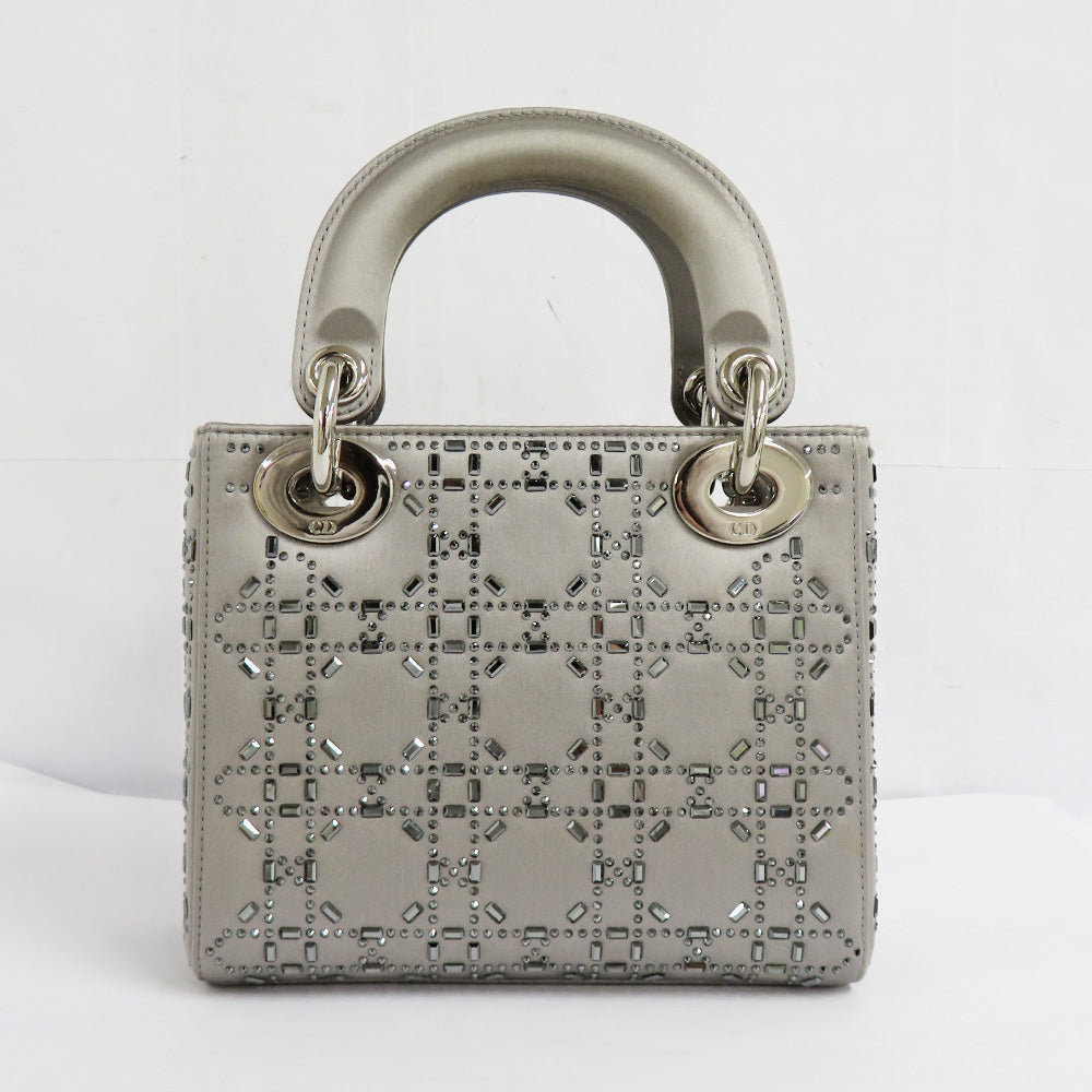 CHRISTIAN DIOR  Dior Mini M0500RTC Satin Vision Stone Silver Silver G  Grey Lady Dior Shoulder Bag Handbag