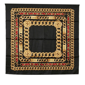 Chanel Gold Chain Cocomark carf Black Multicolor Silk  Chanel