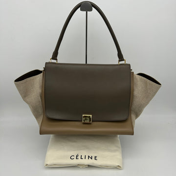 Celine Medium Trapeze Bag Smooth Taupe Calfskin Linen Tri-Color