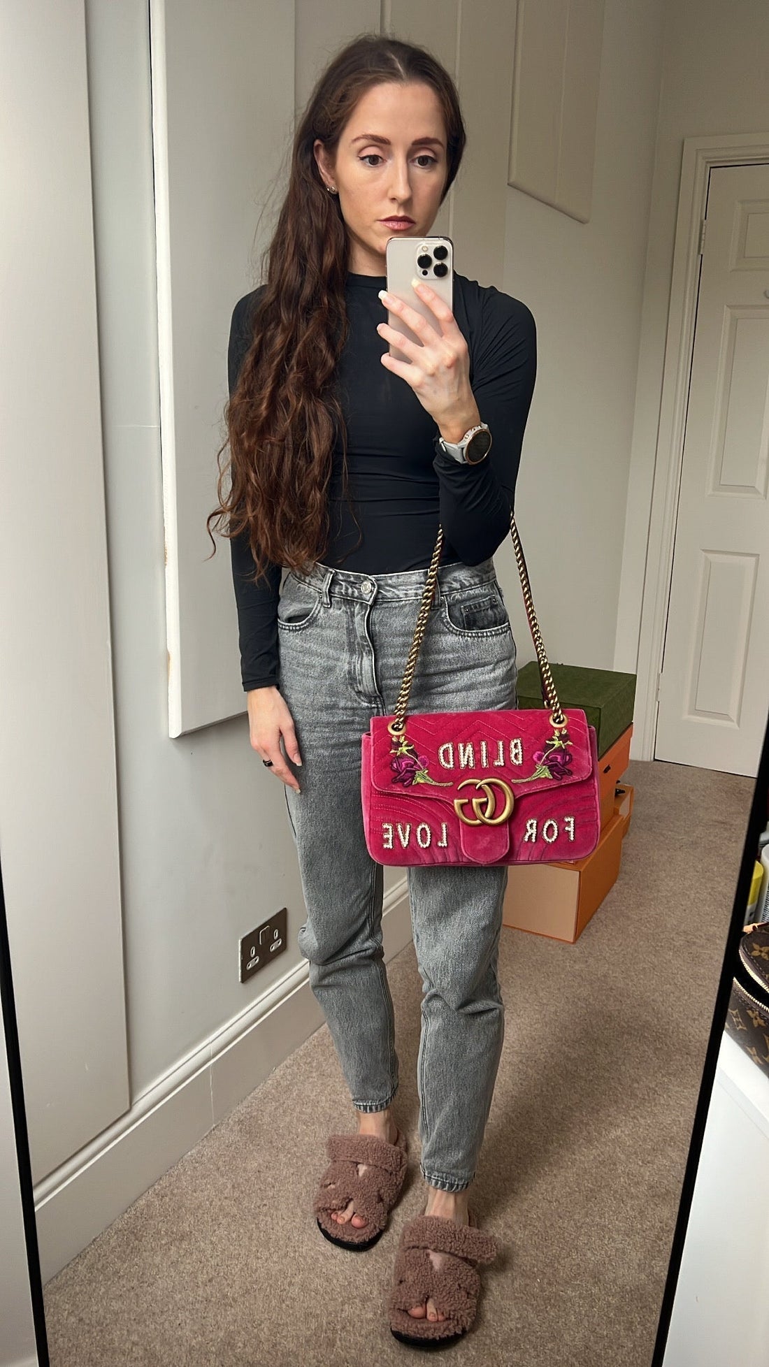 Gucci GG Pink Velvet “Blind for Love” Marmont Medium Shoulder Bag (RRP £1,890)