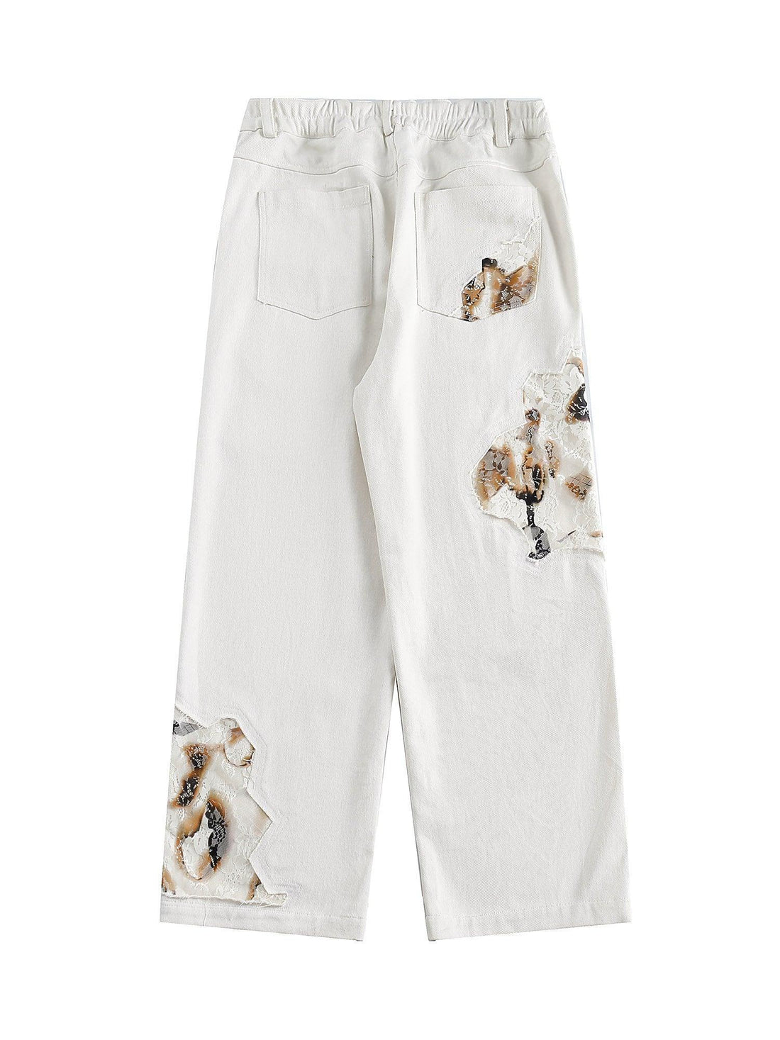 Makersluxe American Retro Lace Patchwork Jeans