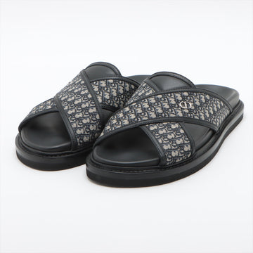Dior Oblique Canvas  Leather Sandal 41  Beige × Black 20HLS Aqua Jacquard