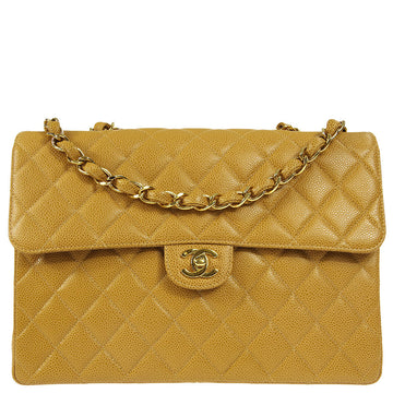 Chanel 2001-2003 * Beige Caviar Jumbo Classic Flap Shoulder Bag