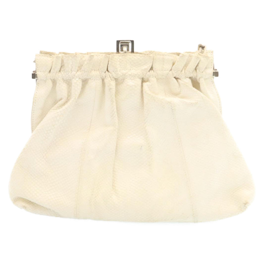 GUCCI Chain Shoulder Bag Embossed Leather White 27100