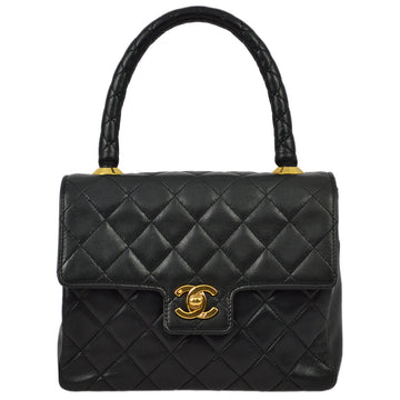 Chanel 1989-1991 Black Lambskin Top Handle Handbag