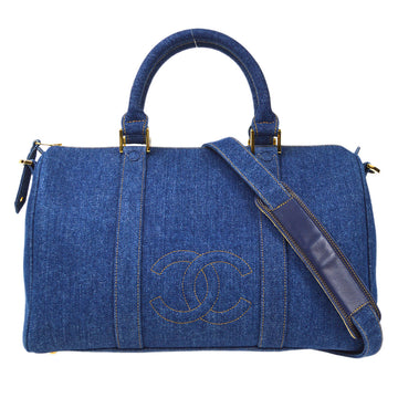 Chanel * Indigo Denim 2way Shoulder Duffle Travel Handbag