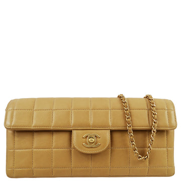 Chanel 2001-2003 Beige Lambskin East West Choco Bar Chain Shoulder Bag