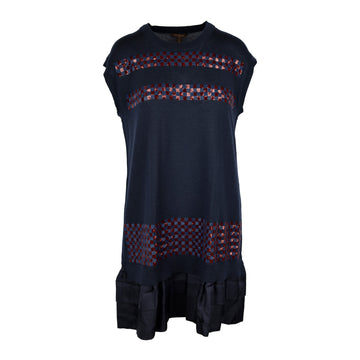 Louis Vuitton Navy Wool Dress with Sequin Details - '10s