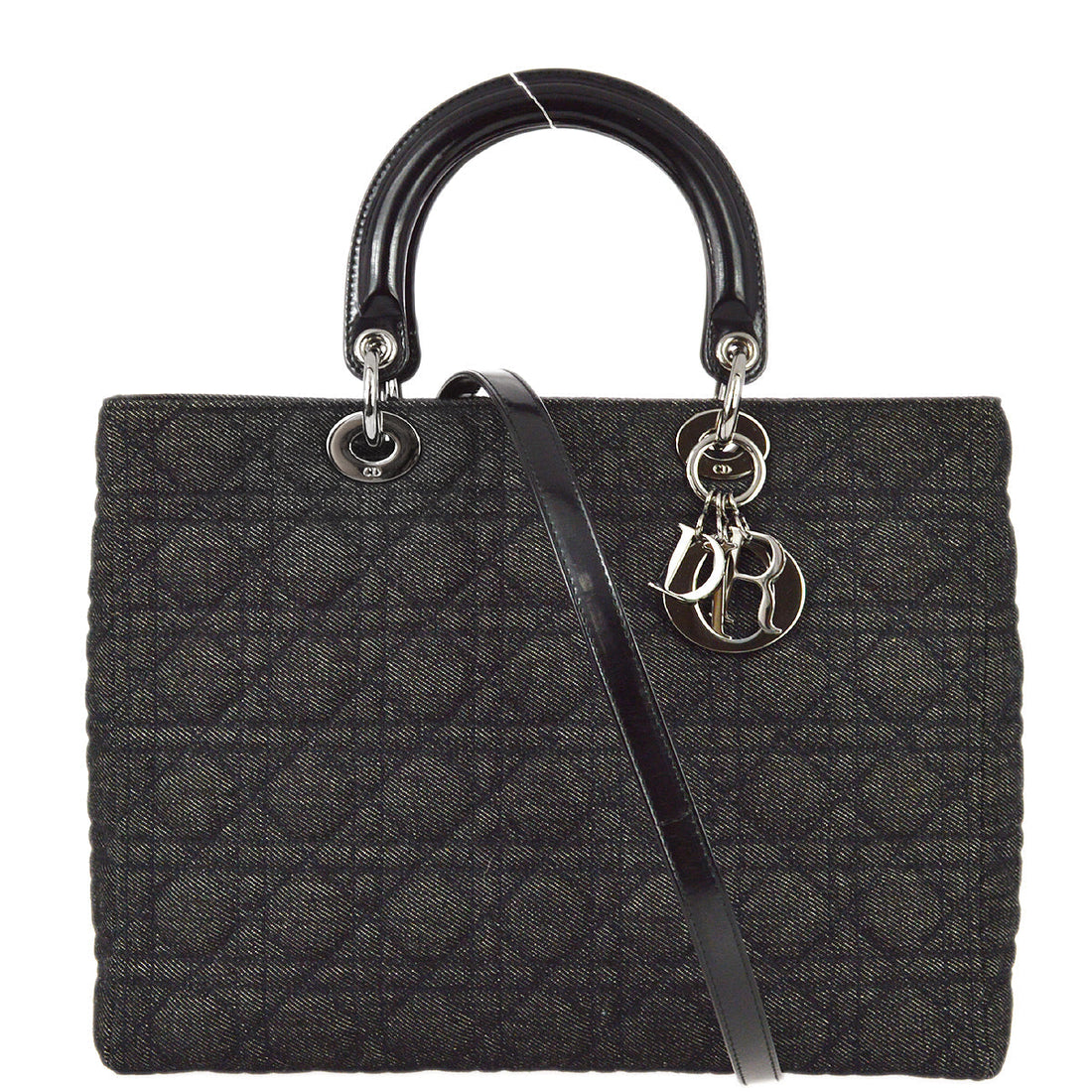 Christian Dior 1999 Black Denim Lady Dior Cannage 2way Shoulder Handbag