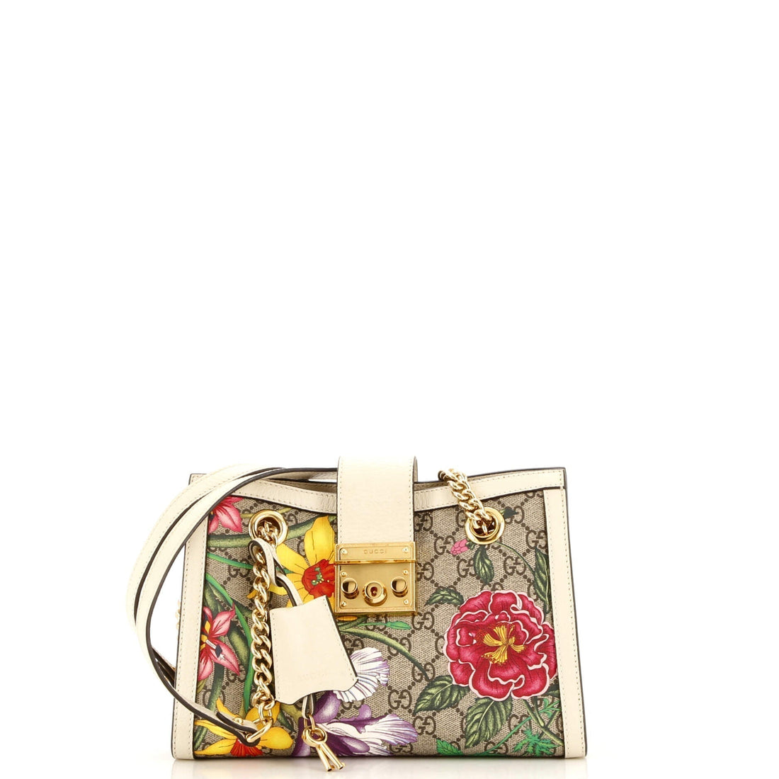 Padlock Chain Tote Flora GG Coated Canvas Small