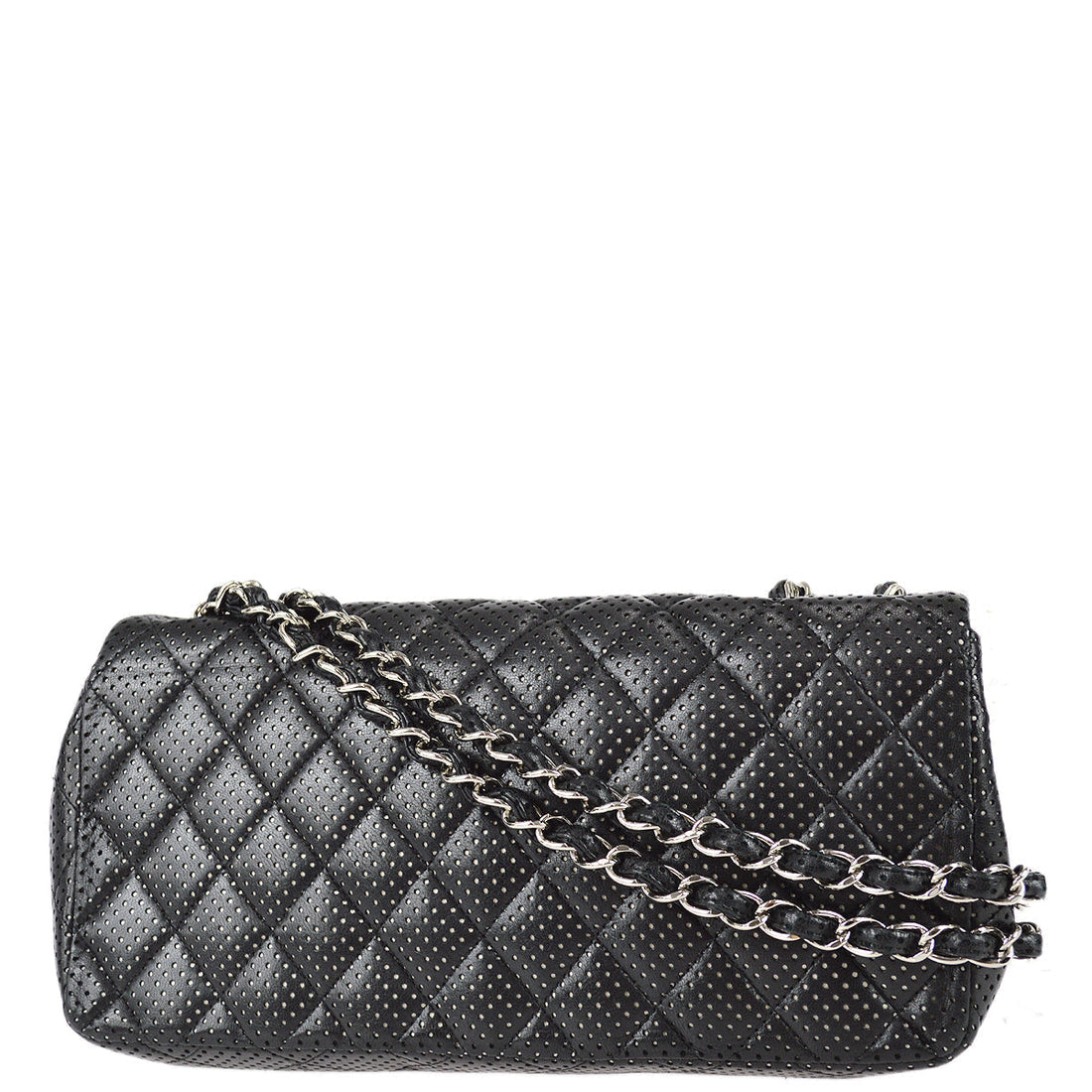 Chanel Black Perforated Lambskin East West Shoulder Bag