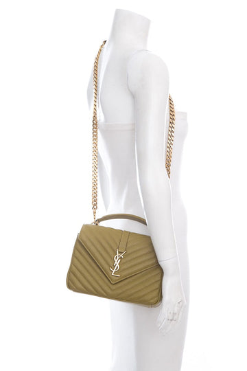 Saint Laurent Green College Chain Quilted Handbag