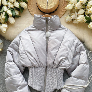 Fashion New Items Women's Spliced Warm Coat Autumn Trendy Stand Collar Zipper Cotton-padded Jacket Female