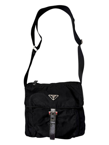 Prada Nylon Logo Plaque Black Cross Body