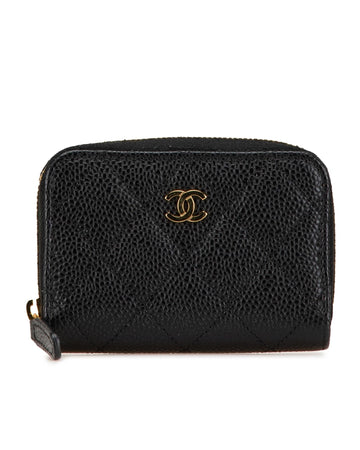 Quilted Leather Zip Coin Purse with Slip Pocket