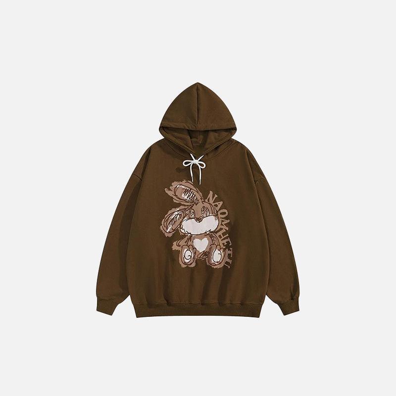 Loose Retro Rabbit Printed Hoodie