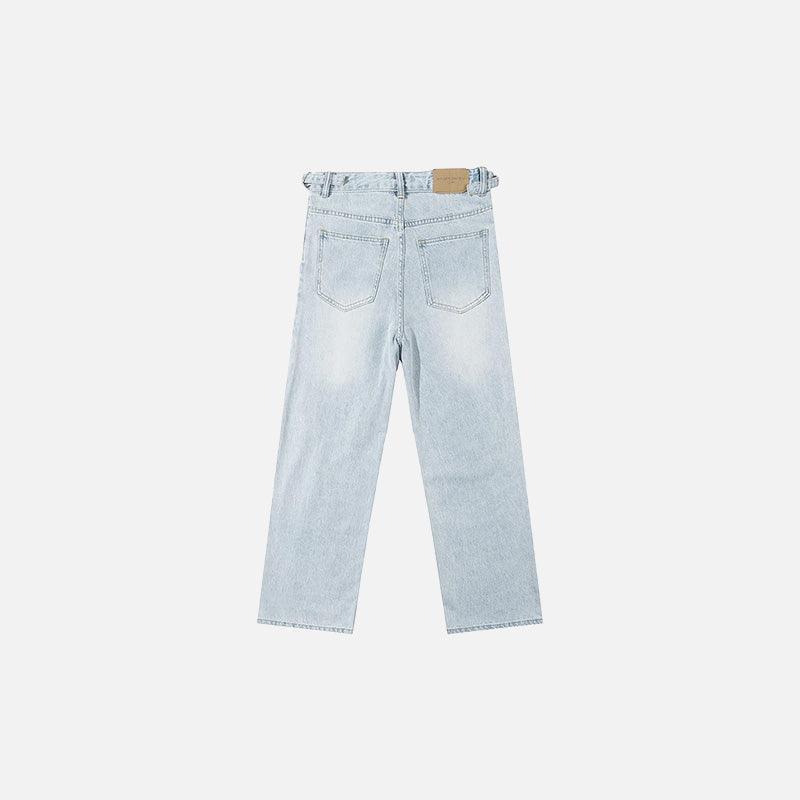 Washed Ripped Straight Denim Jeans