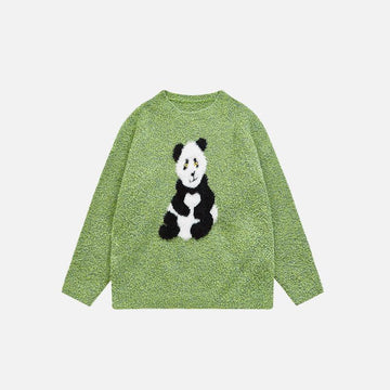 Loose Panda Knitted Fuzzy Sweater