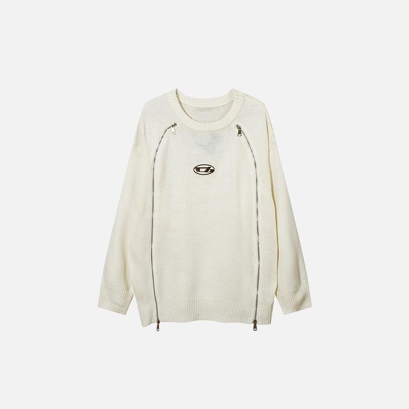 Spliced Round-neck Zipper Sweater