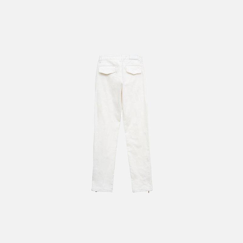 White High-Waisted Buttoned Jeans