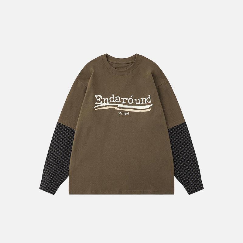 Oversized Plaid Patchwork Long Sleeve T-shirt
