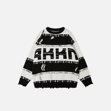 Oversized Ripped Striped Sweater