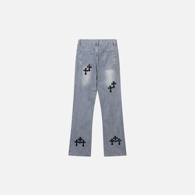 Cross Embroidered Wide Leg Jeans