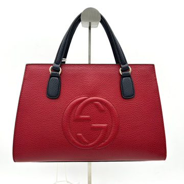 GUCCI Dollar Calfskin Medium Soho Top Handle Satchel Hibiscus Red Mystic White Blue  LA23488
