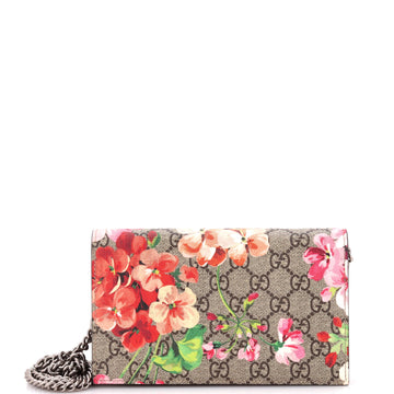 Chain Wallet Blooms Print GG Coated Canvas