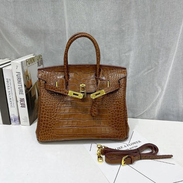 Makersluxe - Kelly 30 Croco Bleu Bag Brown