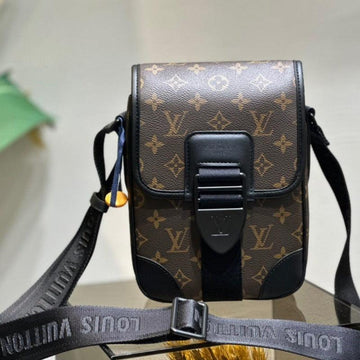 Makersluxe - Archy Small Messenger Monogram Macassar Bag Brown