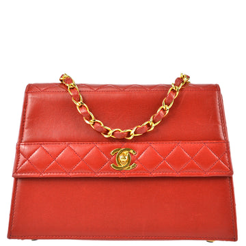 Chanel 1989-1991 Red Lambskin Straight Flap Shoulder Bag