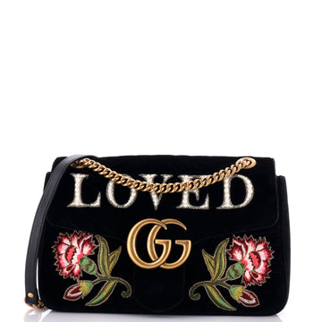 GG Marmont Flap Bag Embroidered Matelasse Velvet Medium