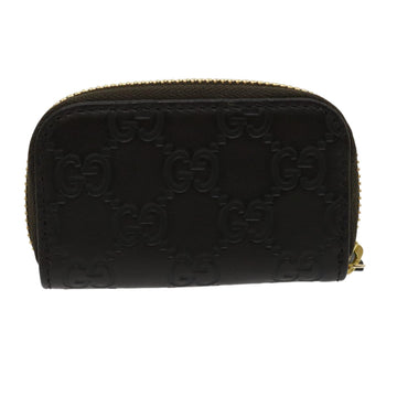 GUCCI GG Canvas Coin Purse Leather Brown 30350