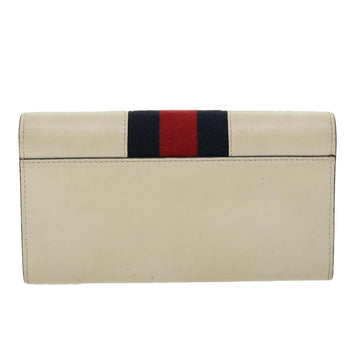 GUCCI Sylvie Continental Wallet Sherry Line Leather Beige Navy Red 31004A